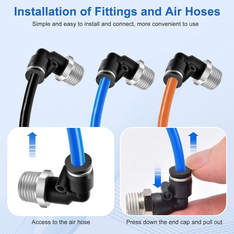 cnaodun 12 Pcs Push to Connect Fittings 5/32 Inch Tube OD x 1/4 Inch NPT Thread Pneumatic Male Straight and Elbow Quick Connect Air line fittings - Image 5